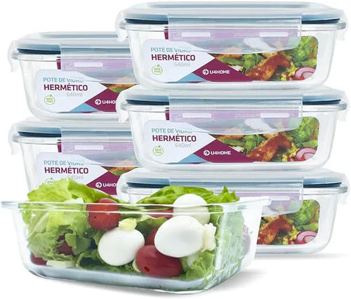Kit 15 Potes Herméticos de Vidro + 10 Copos de Vidro Aruba