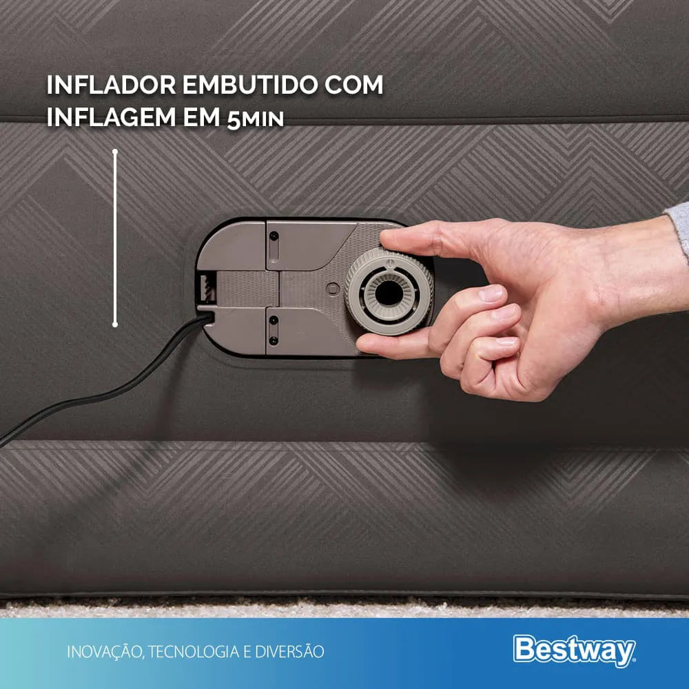 Colchão Inflável Casal Queen Fortech Com Bomba Embutida BIVOLT + Bolsa Bestway