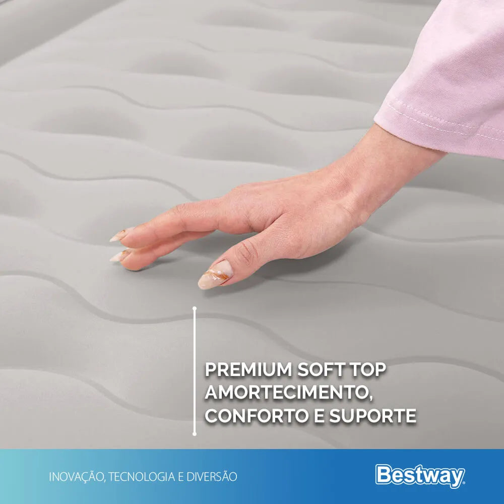 Colchão Inflável Casal Queen Fortech Com Bomba Embutida BIVOLT + Bolsa Bestway