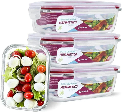 Kit 15 Potes Herméticos de Vidro + 10 Copos de Vidro Aruba