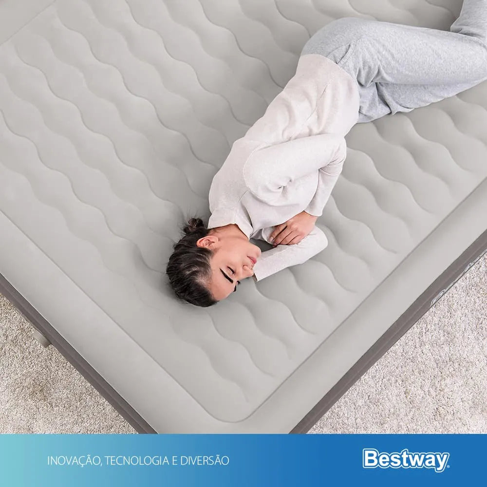 Colchão Inflável Casal Queen Fortech Com Bomba Embutida BIVOLT + Bolsa Bestway