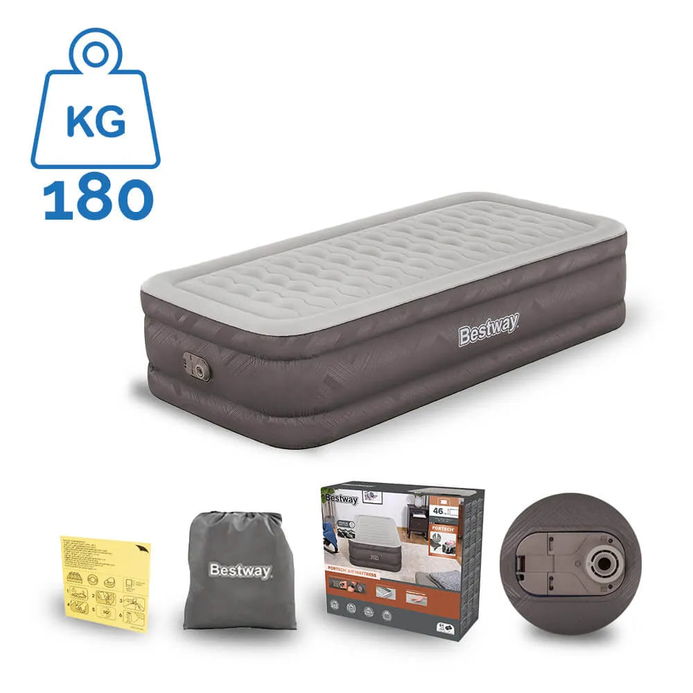 Colchão Inflável Solteiro Twin Fortech Plus + Bomba Embutida + Bolsa Bestway - BIVOLT