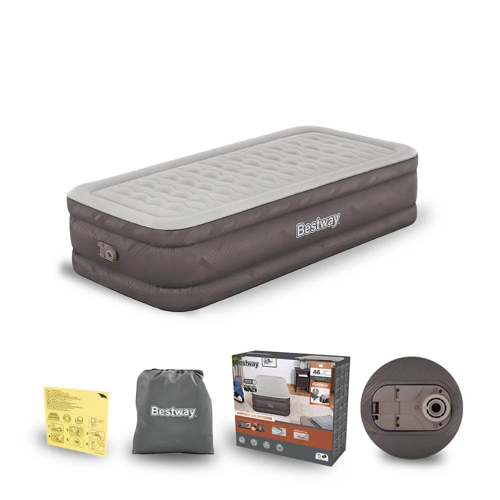 Colchão Inflável Solteiro Twin Fortech Plus + Bomba Embutida + Bolsa Bestway - BIVOLT