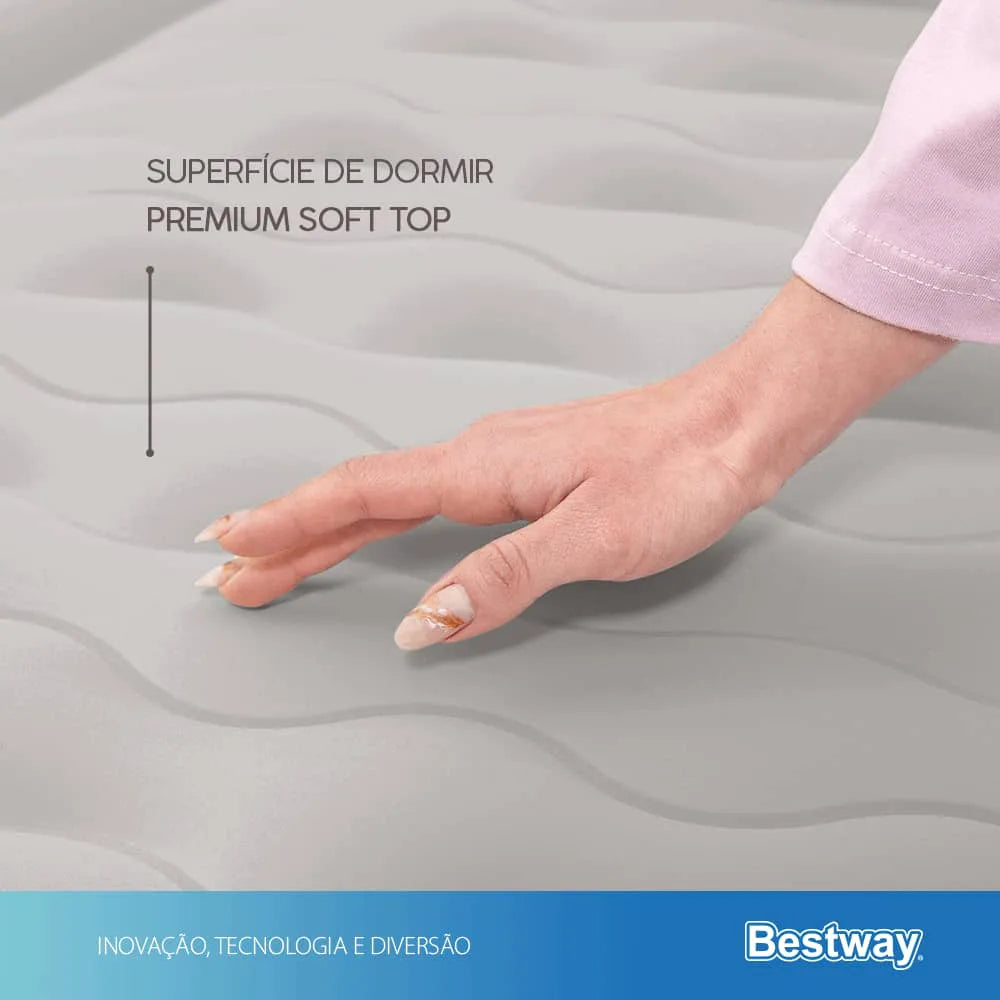 Colchão Inflável Solteiro Twin Fortech Plus + Bomba Embutida + Bolsa Bestway - BIVOLT